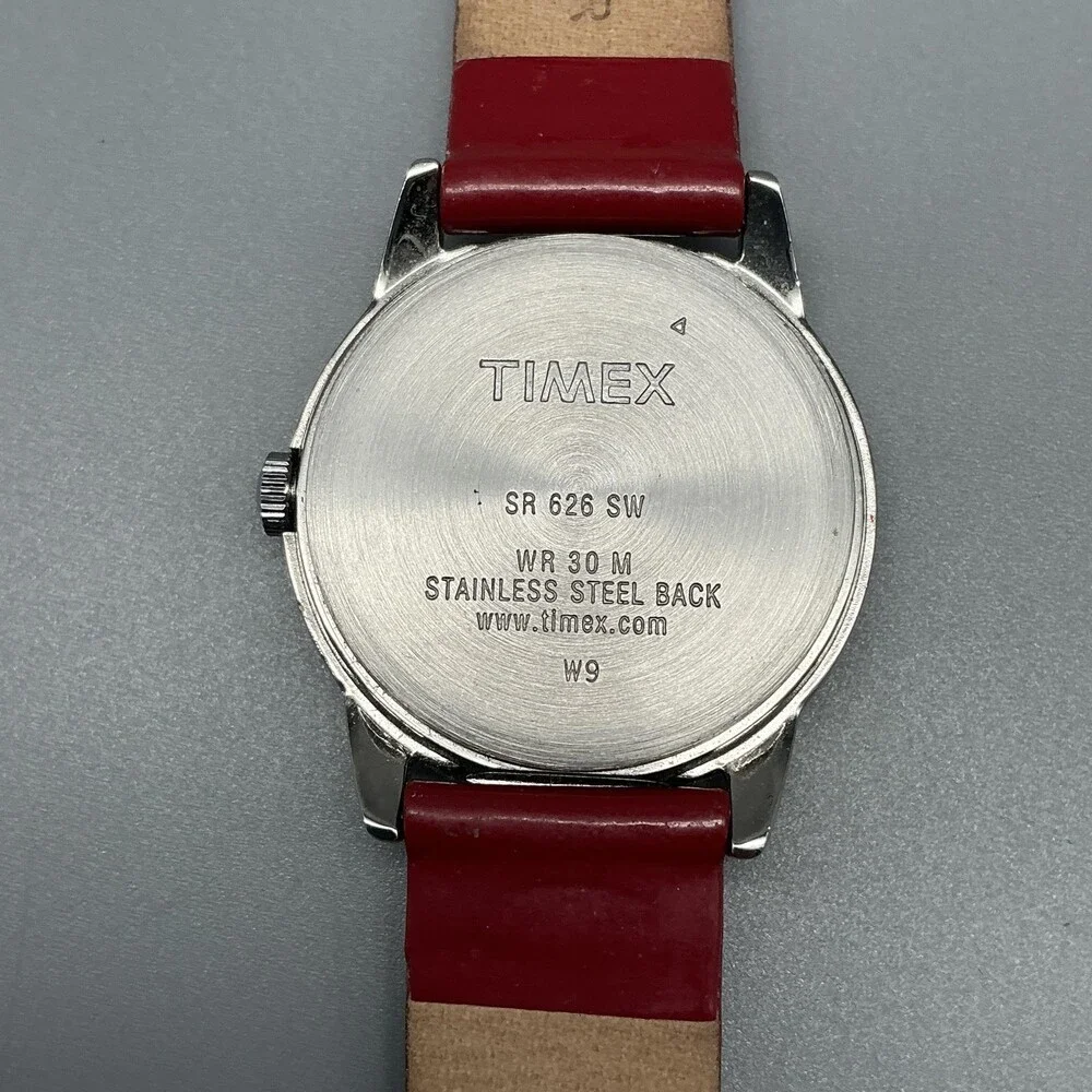 Timex Easy Reader Womens Watch 31mm Silver Tone Red Leather Band New Battery